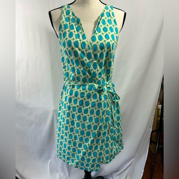 Gretchen Scott Designs Wrap Mini Dress Blue and Green Small Pretty for Summer - Picture 1 of 8